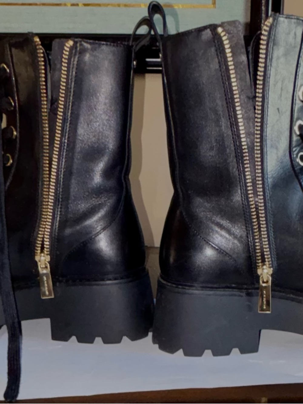 Michael Kors Black Lace-Up Combat Boots with Gold Hardware - Picture 4 of 7